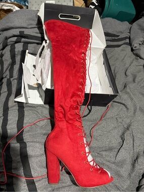 Fashion nova Red Lace-Up Over-the-Knee Heeled Boot
